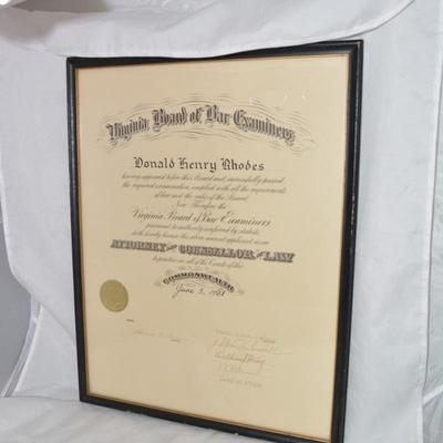 Vintage Attorney Bar Exam Certificate
