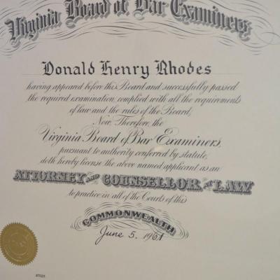 Vintage Attorney Bar Exam Certificate