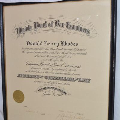 Vintage Attorney Bar Exam Certificate