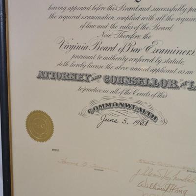 Vintage Attorney Bar Exam Certificate