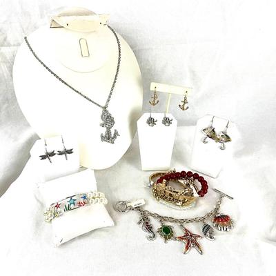 458 Rhinestone Anchor Necklace, Enameled Bracelets, Earrings