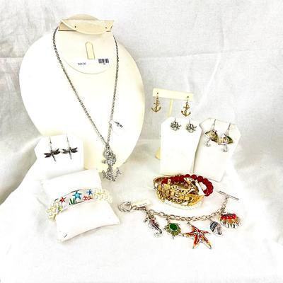458 Rhinestone Anchor Necklace, Enameled Bracelets, Earrings