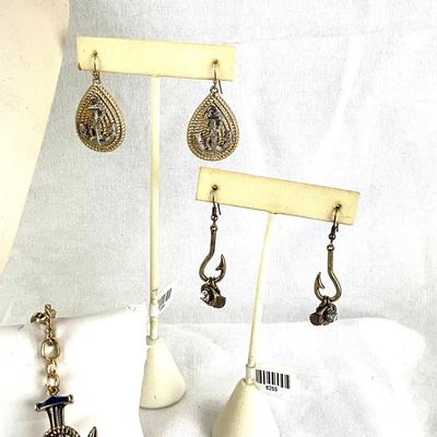 459 Nautical Gold Tone Necklace and Earring Lot