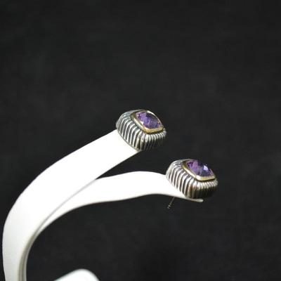 925 Sterling & Amethyst Post/Clip-On Earrings 13.8g