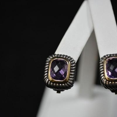 925 Sterling & Amethyst Post/Clip-On Earrings 13.8g