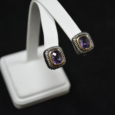 925 Sterling & Amethyst Post/Clip-On Earrings 13.8g