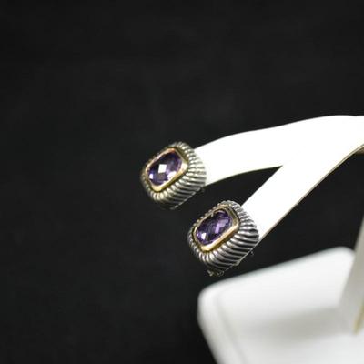925 Sterling & Amethyst Post/Clip-On Earrings 13.8g