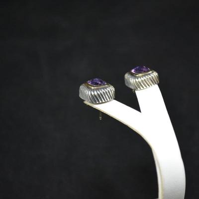 925 Sterling & Amethyst Post/Clip-On Earrings 13.8g