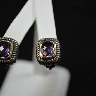 925 Sterling & Amethyst Post/Clip-On Earrings 13.8g