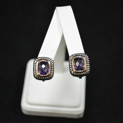 925 Sterling & Amethyst Post/Clip-On Earrings 13.8g