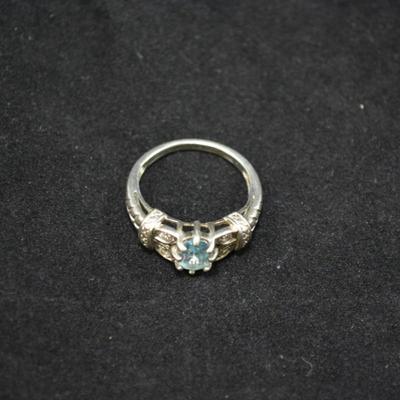 925 Sterling Filigree & Aqua Marine Ring Size 9 3.8g