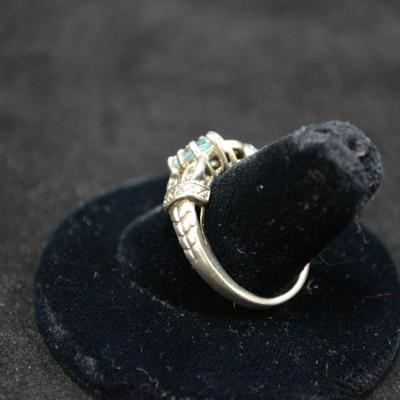925 Sterling Filigree & Aqua Marine Ring Size 9 3.8g