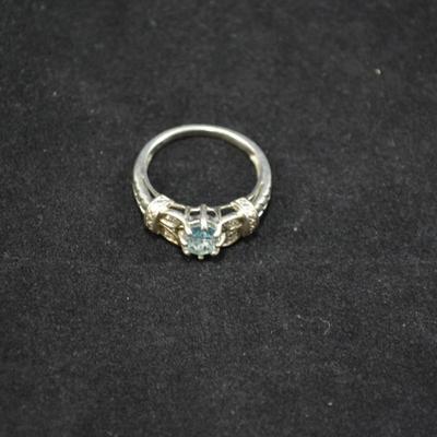925 Sterling Filigree & Aqua Marine Ring Size 9 3.8g