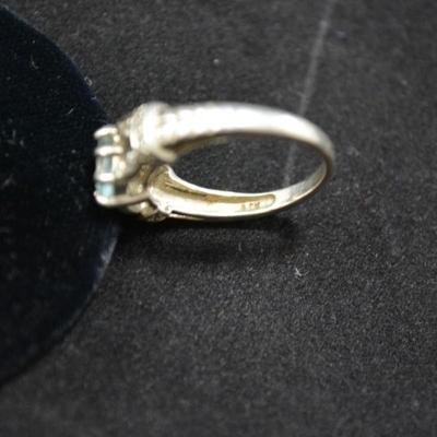 925 Sterling Filigree & Aqua Marine Ring Size 9 3.8g