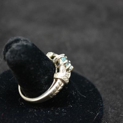 925 Sterling Filigree & Aqua Marine Ring Size 9 3.8g