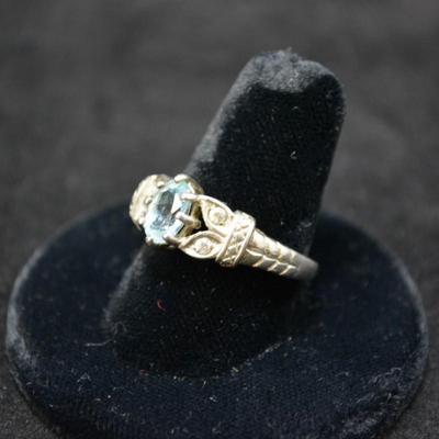 925 Sterling Filigree & Aqua Marine Ring Size 9 3.8g
