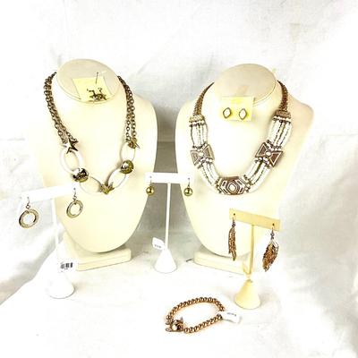 468 White Beads and Gold tone Jewelry Lot
