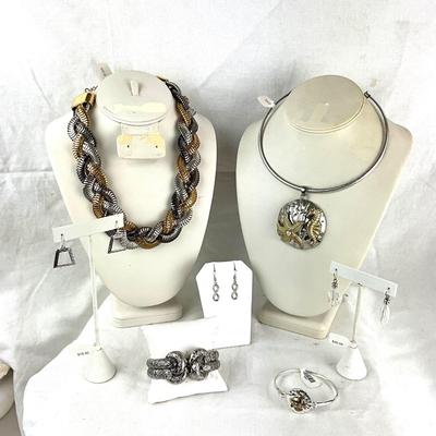 469 Gold Black Silver Braided Statement Necklace with Omega and Starfish Slide