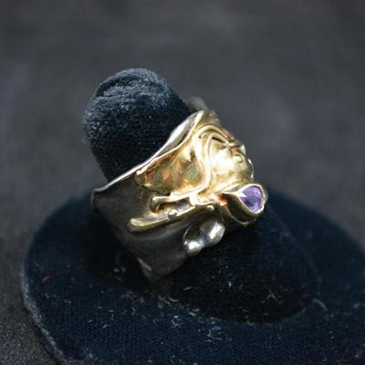 14k & 925 Sterling with Amethyst Deco Ring Size 8.5 8.1g