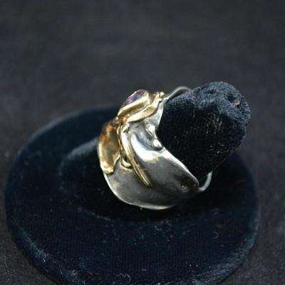 14k & 925 Sterling with Amethyst Deco Ring Size 8.5 8.1g