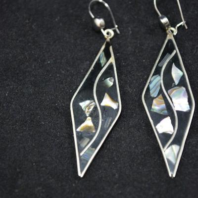 925 Sterling Drop Earrings with Onyx & Mother of Pearl 5.5g