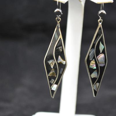925 Sterling Drop Earrings with Onyx & Mother of Pearl 5.5g