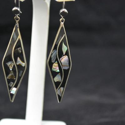 925 Sterling Drop Earrings with Onyx & Mother of Pearl 5.5g