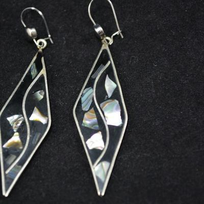 925 Sterling Drop Earrings with Onyx & Mother of Pearl 5.5g