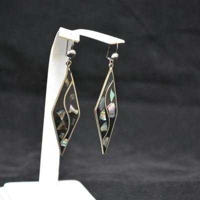 925 Sterling Drop Earrings with Onyx & Mother of Pearl 5.5g