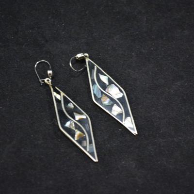 925 Sterling Drop Earrings with Onyx & Mother of Pearl 5.5g