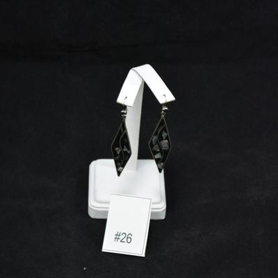 925 Sterling Drop Earrings with Onyx & Mother of Pearl 5.5g