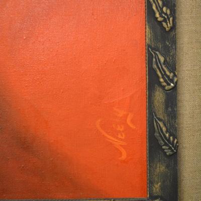 Vintage Framed "Red Nude" Figure Drawing on Cloth Canvas Signed Neely