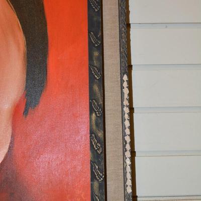 Vintage Framed "Red Nude" Figure Drawing on Cloth Canvas Signed Neely