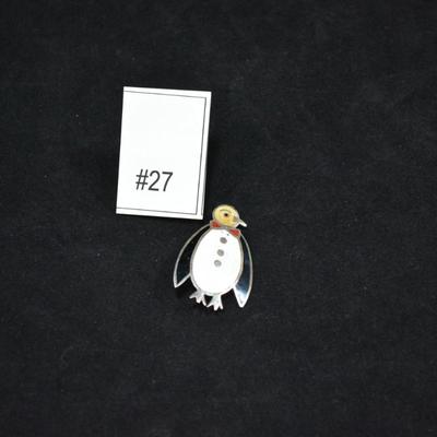 925 Sterling Lacquered Penguin Pin 6.2g