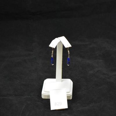 925 Sterling & Lapis Lazuli Drop Earrings 3.0g