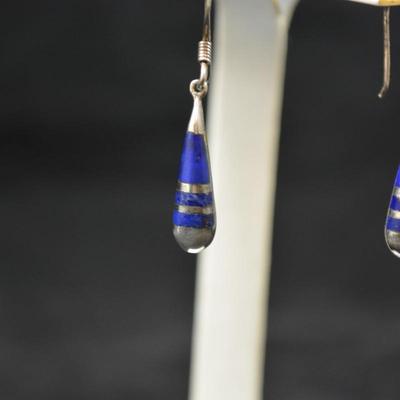 925 Sterling & Lapis Lazuli Drop Earrings 3.0g