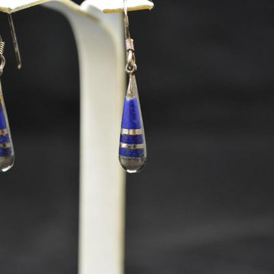 925 Sterling & Lapis Lazuli Drop Earrings 3.0g