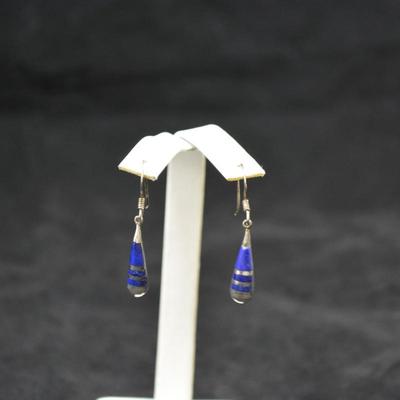 925 Sterling & Lapis Lazuli Drop Earrings 3.0g