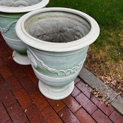 2 Very Large Fiberglass Flower  Planter Pots for the outdoors.