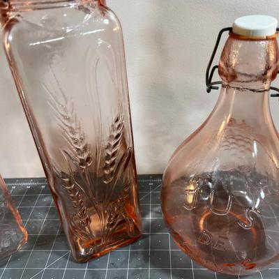 Pink Embossed Glass: Vase, Lidded Jar and Spaghetti 