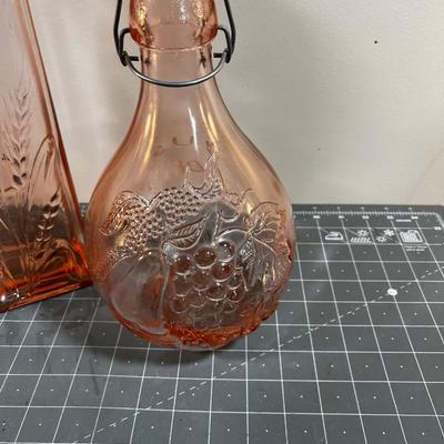 Pink Embossed Glass: Vase, Lidded Jar and Spaghetti 