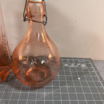 Pink Embossed Glass: Vase, Lidded Jar and Spaghetti 