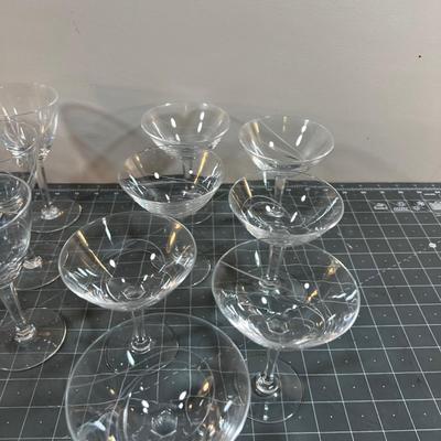 Crystal Wine and Martini / Champagne Glasses Etched, free flow pattern