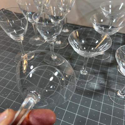 Crystal Wine and Martini / Champagne Glasses Etched, free flow pattern