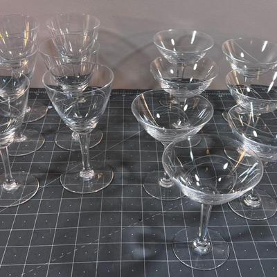 Crystal Wine and Martini / Champagne Glasses Etched, free flow pattern