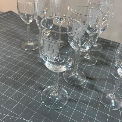 Crystal Tall Twist Stem Glasses, Monogramed with a "B and Brown" 