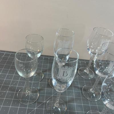 Crystal Tall Twist Stem Glasses, Monogramed with a "B and Brown" 