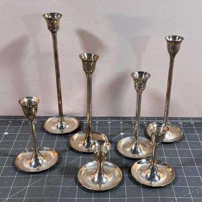 Silver Plated Brass Candle Sticks SET of (7) 