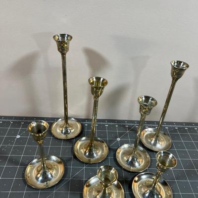Silver Plated Brass Candle Sticks SET of (7) 