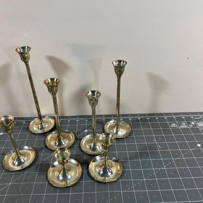 Silver Plated Brass Candle Sticks SET of (7) 